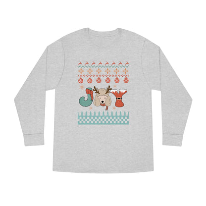Joy Miniature Poodle Dog Christmas Ugly Sweater Long Sleeve Tee