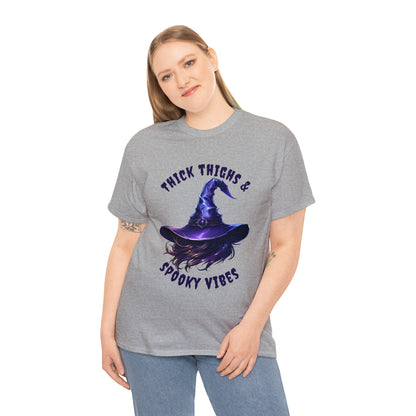 Thick Thighs And Spooky Vibes Witch Hat Halloween Short Sleeve Tee