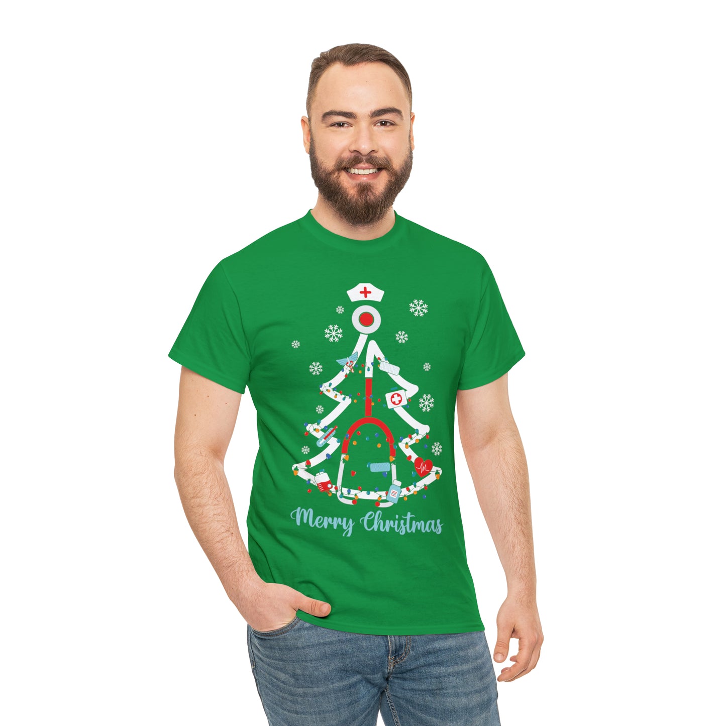 Merry Christmas Stethoscope Christmas Tree Medical Nurse Short Sleeve Tee