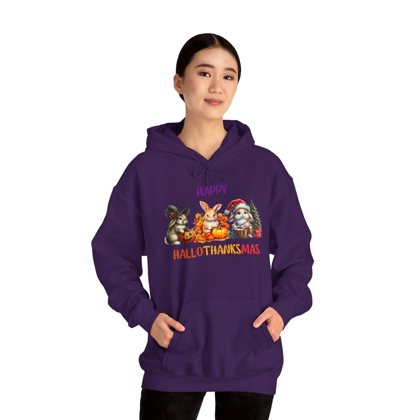 Hallothanksmas Halloween Thanksgiving Christmas Rabbits Pullover Hoodie