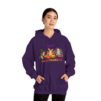 Hallothanksmas Halloween Thanksgiving Christmas Rabbits Pullover Hoodie
