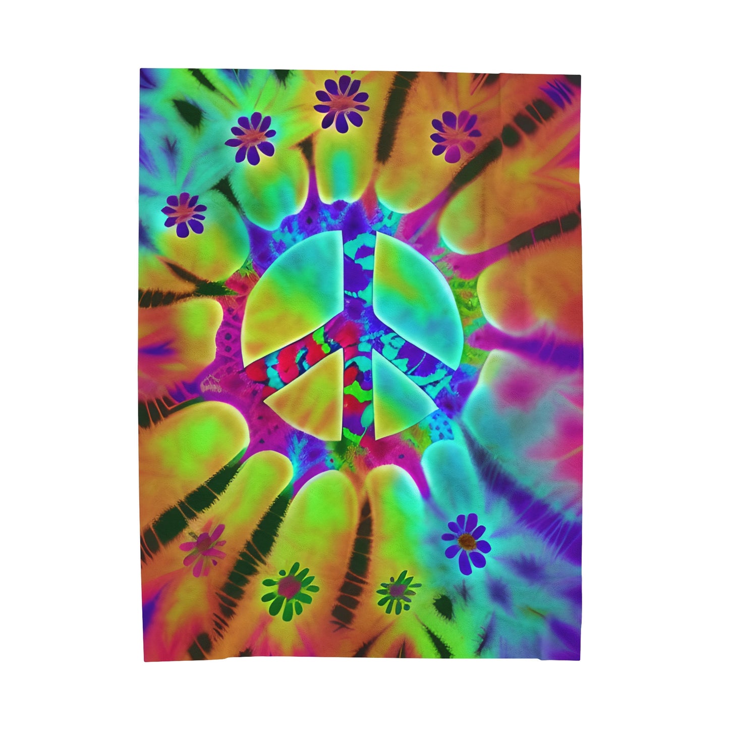 Tye Dye Rainbow Peace Sign Plush Blanket