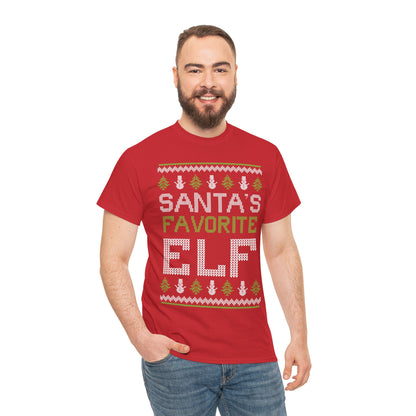 Santa's Favorite Elf Ugly Christmas Sweater Short Sleeve Tee