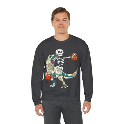 Skeleton Riding Mummy Dinosaur Halloween Sweatshirt