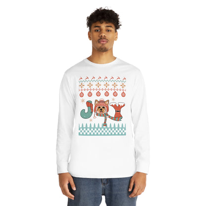 Joy Yorkshire Terrier Yorkie Dog Christmas Ugly Sweater Long Sleeve Tee