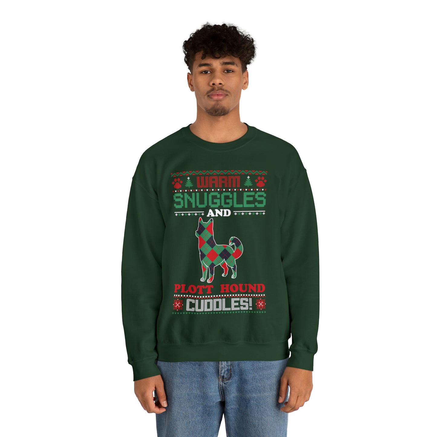 Warm Snuggles and Plott Hound Cuddles Christmas Ugly Sweater Sweatshirt