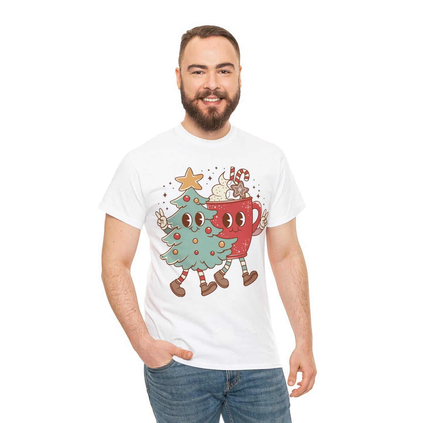 Retro Christmas Tree and Hot Cocoa Christmas Short Sleeve Tee