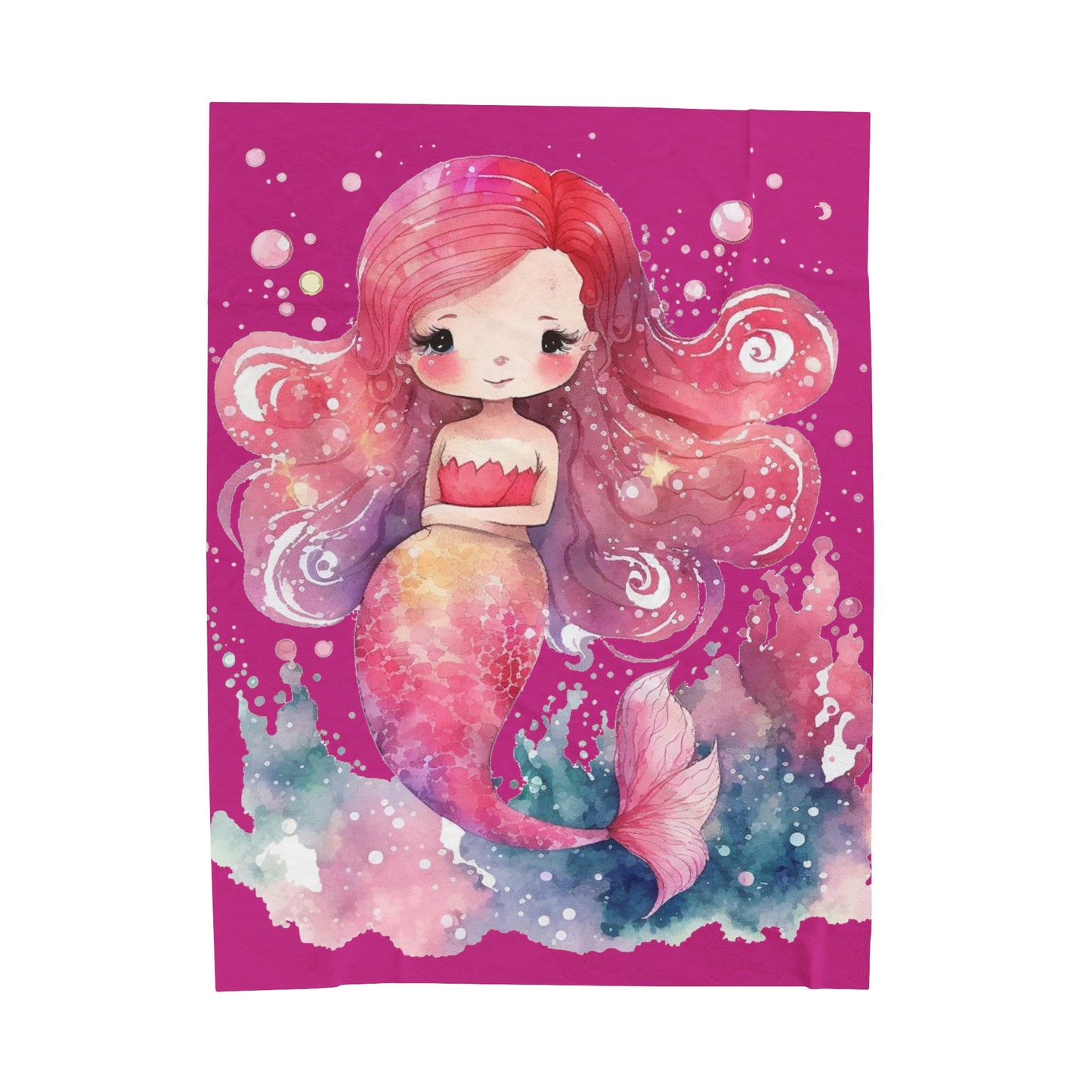 Watercolor Pink Mermaid Pattern Blanket