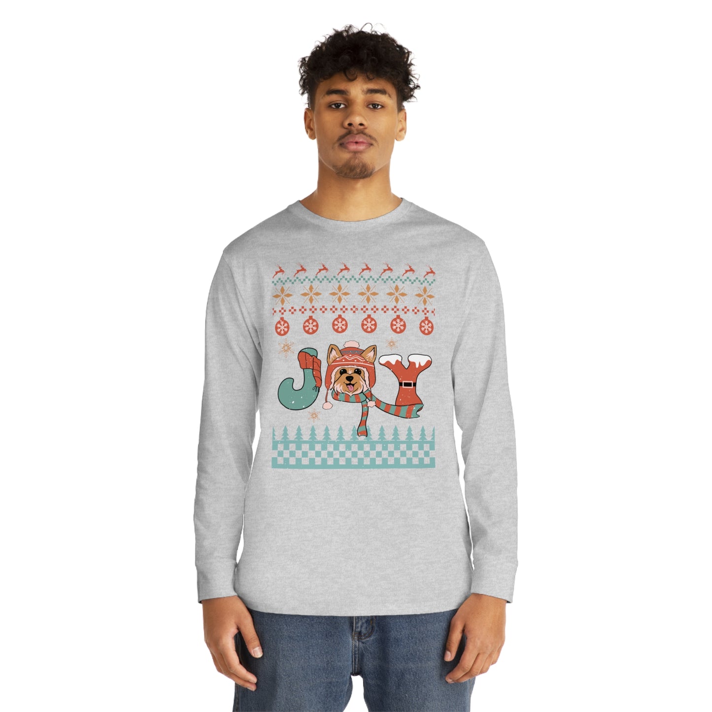 Joy Yorkshire Terrier Yorkie Dog Christmas Ugly Sweater Long Sleeve Tee
