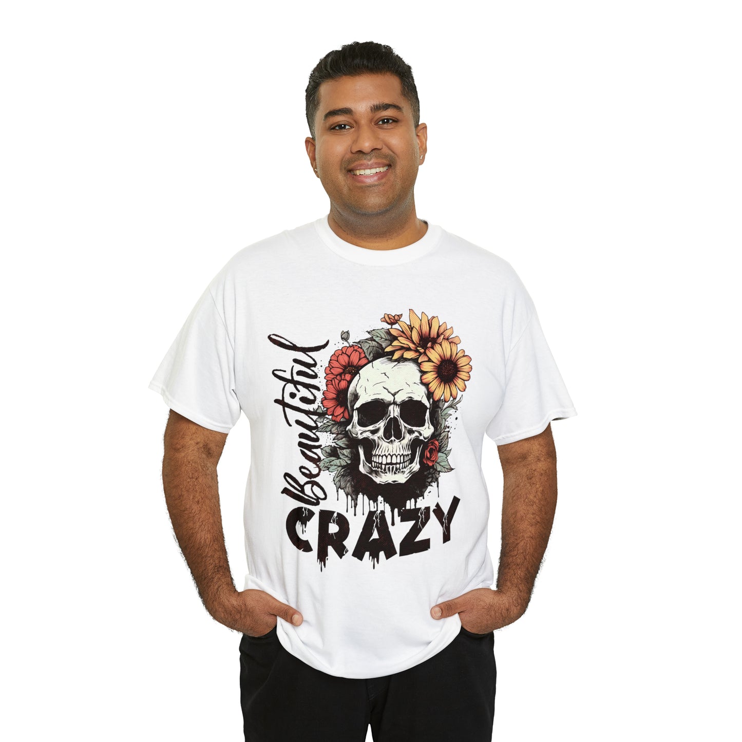 Beautiful Crazy Skull With Flowers Halloween Short Sleeve Tee