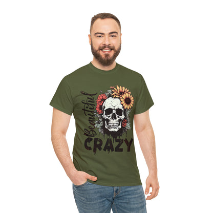 Beautiful Crazy Skull With Flowers Halloween Short Sleeve Tee