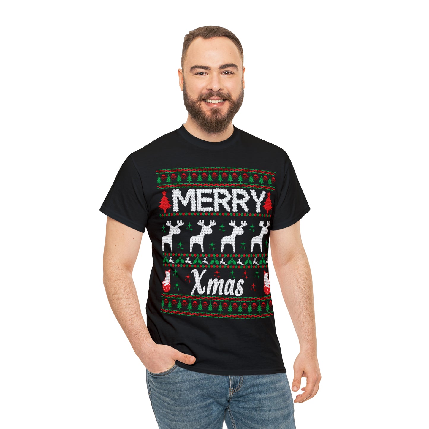 Merry Xmas Raindeers Christmas Ugly Sweater Short Sleeve Tee