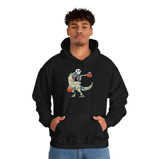 Skeleton Riding Mummy Dinosaur Halloween Pullover Hoodie