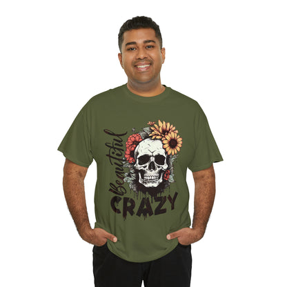 Beautiful Crazy Skull With Flowers Halloween Short Sleeve Tee