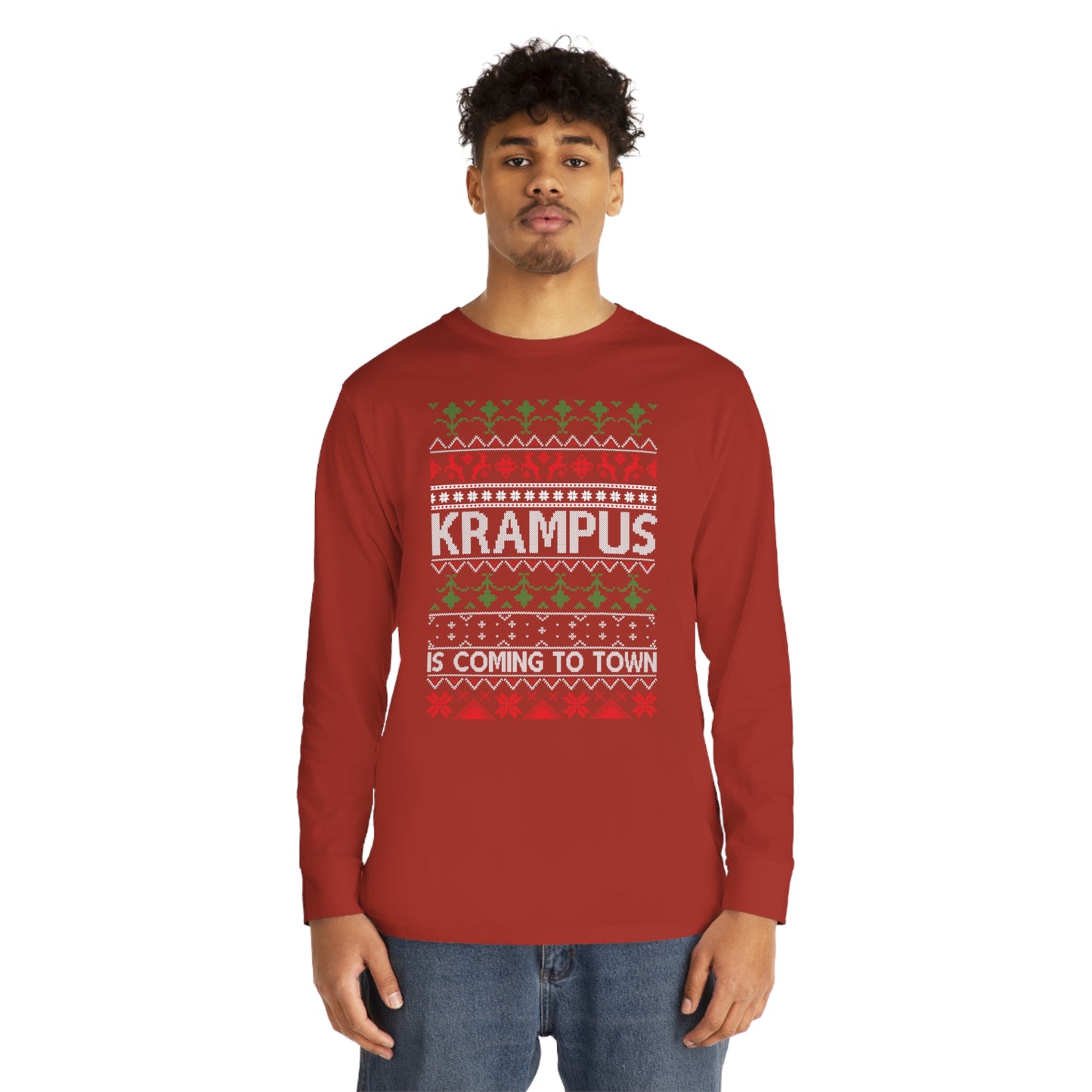 Krampus is Coming to Town Christmas Ugly Sweater Long Sleeve Tee