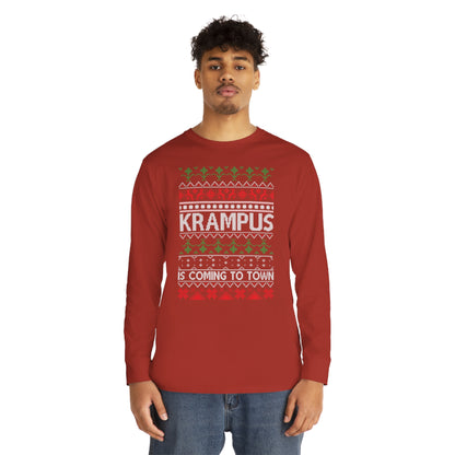 Krampus is Coming to Town Christmas Ugly Sweater Long Sleeve Tee
