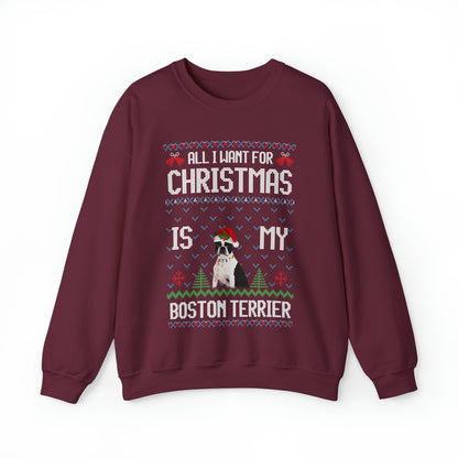 All I Want For Christmas is My Boston Terrier Dog Ugly Sweater Sweatshirt