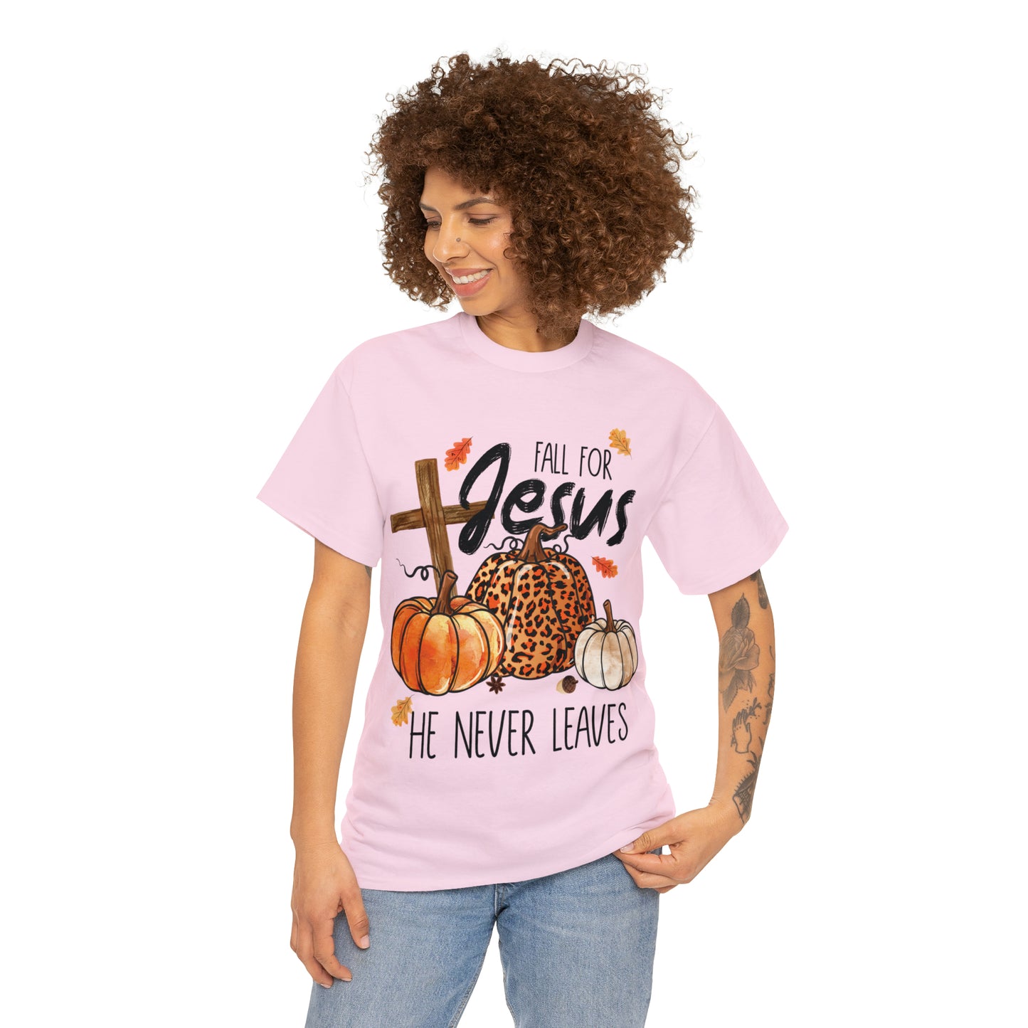 Fall For Jesus He Never Leaves Christian Halloween Short Sleeve Tee