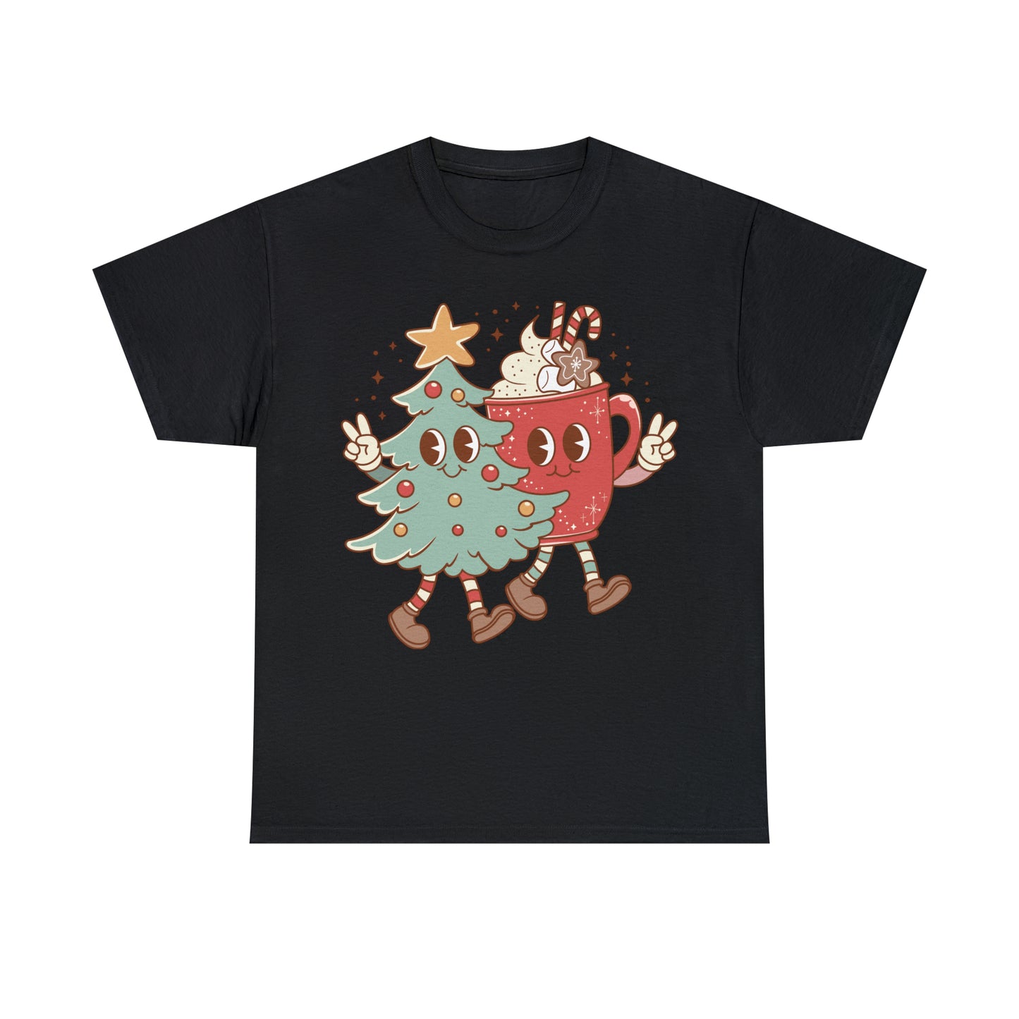 Retro Christmas Tree and Hot Cocoa Christmas Short Sleeve Tee