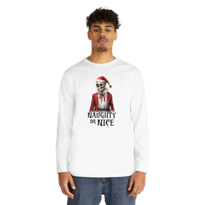 Naughty or Nice Skeleton Christmas Long Sleeve Tee