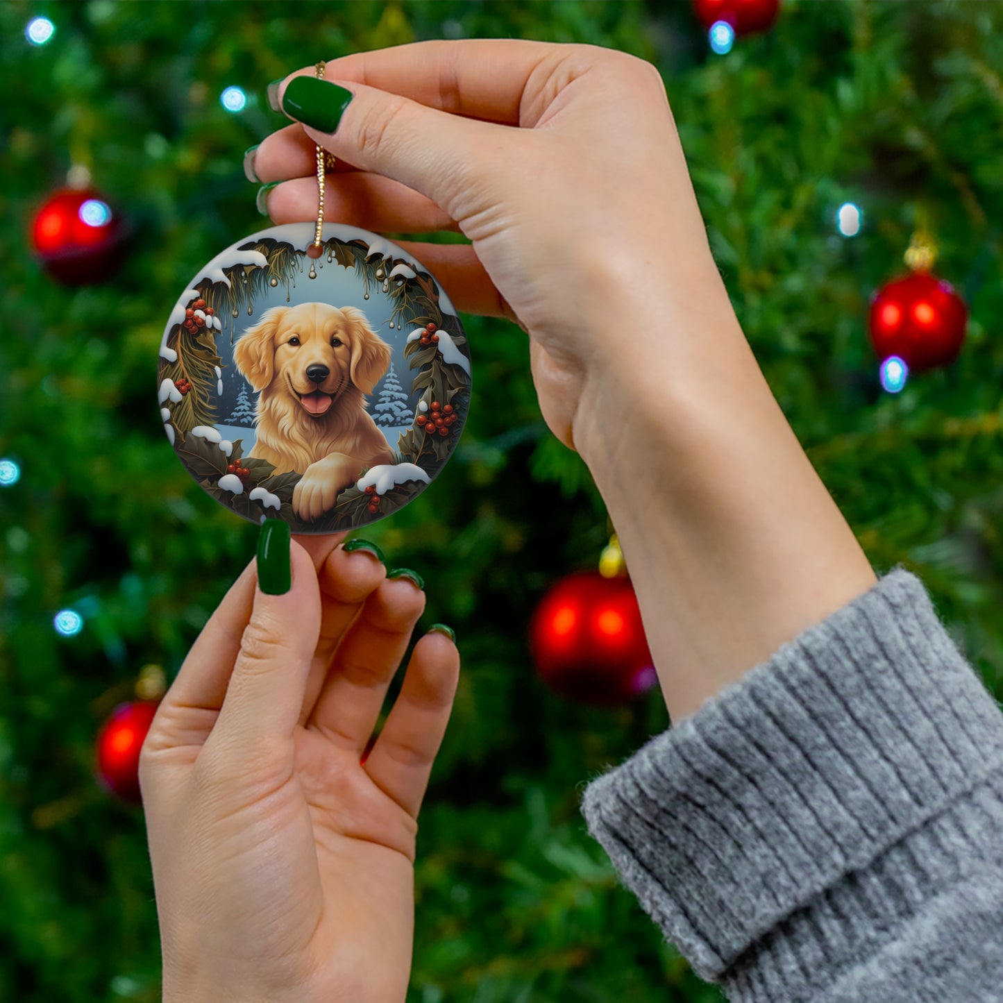 Golden Retriever Christmas Ceramic Ornament