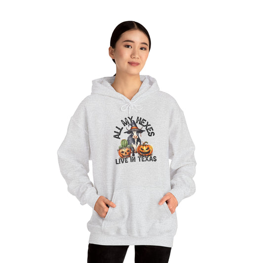 All My Hexes Live In Texas Cow With Pumpkins Halloween Pullover Hoodie