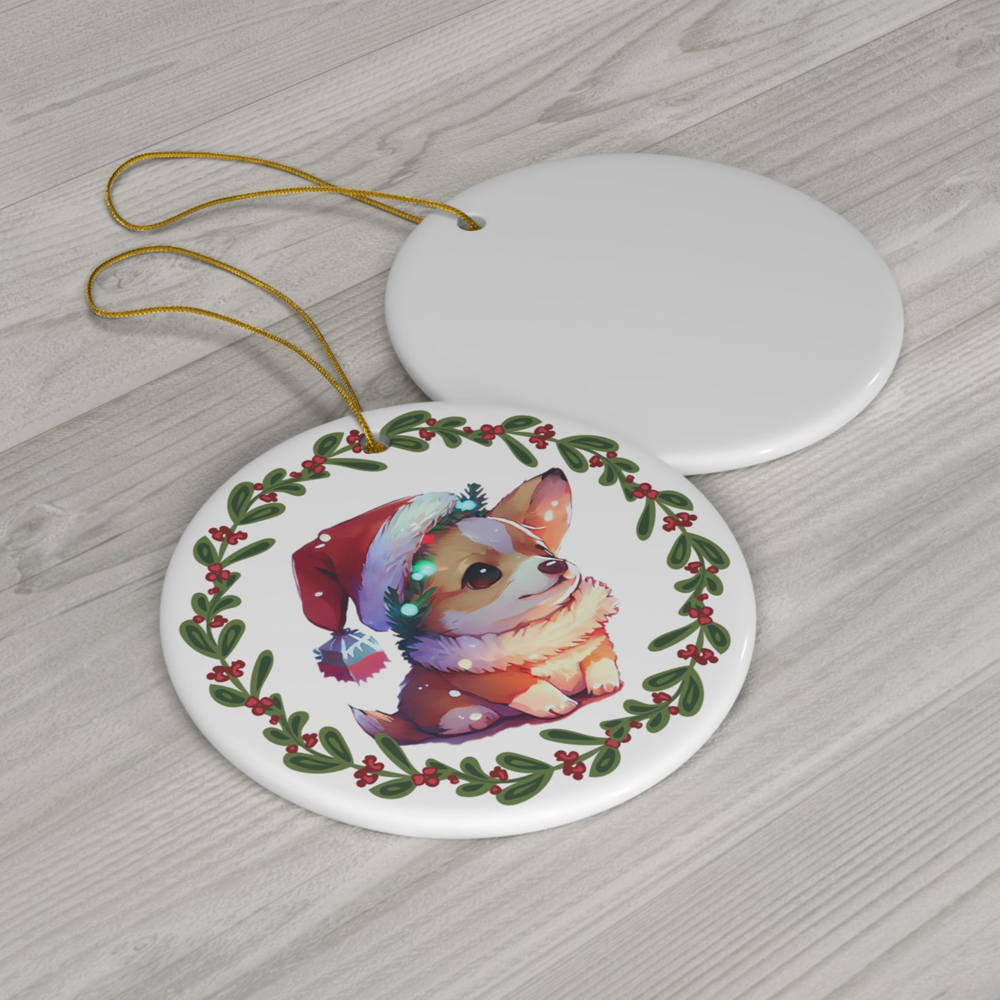 Corgi in Santa Suit Christmas Ceramic Ornament