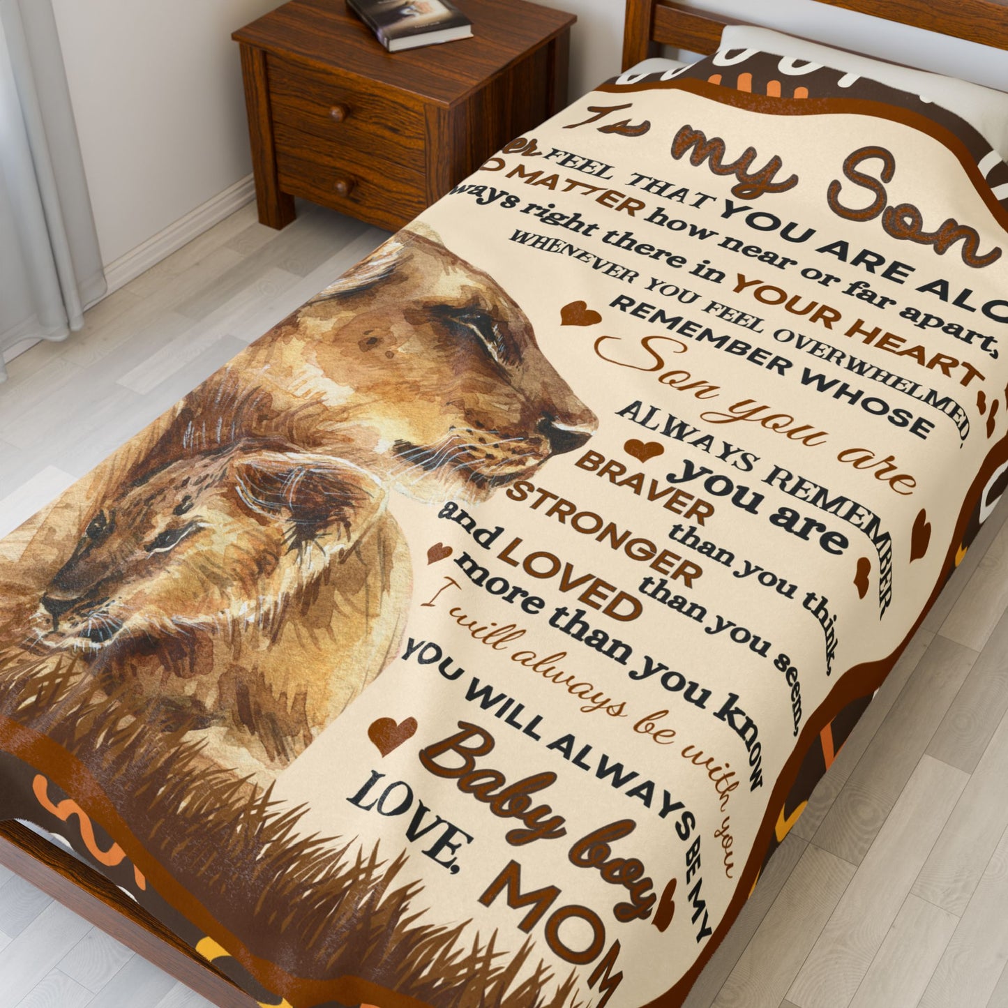To My Son Lion Hearted Love Soft Velveteen Minky Blanket From Mom Throw Gift