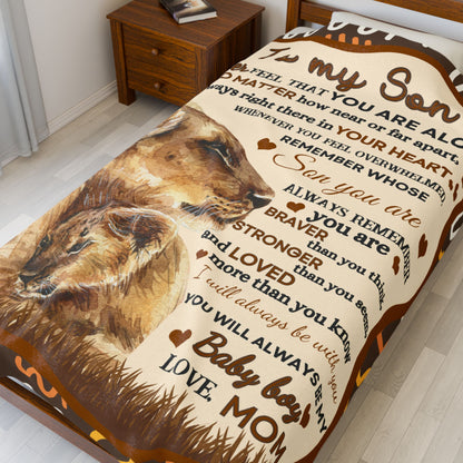 To My Son Lion Hearted Love Soft Velveteen Minky Blanket From Mom Throw Gift