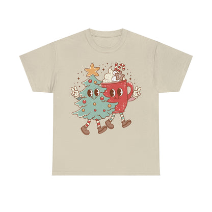 Retro Christmas Tree and Hot Cocoa Christmas Short Sleeve Tee