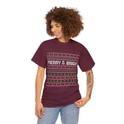 Merry and Bright Christmas Ugly Sweater Short Sleeve Tee