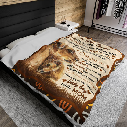 To My Son Lion Hearted Love Soft Velveteen Minky Blanket From Mom Throw Gift