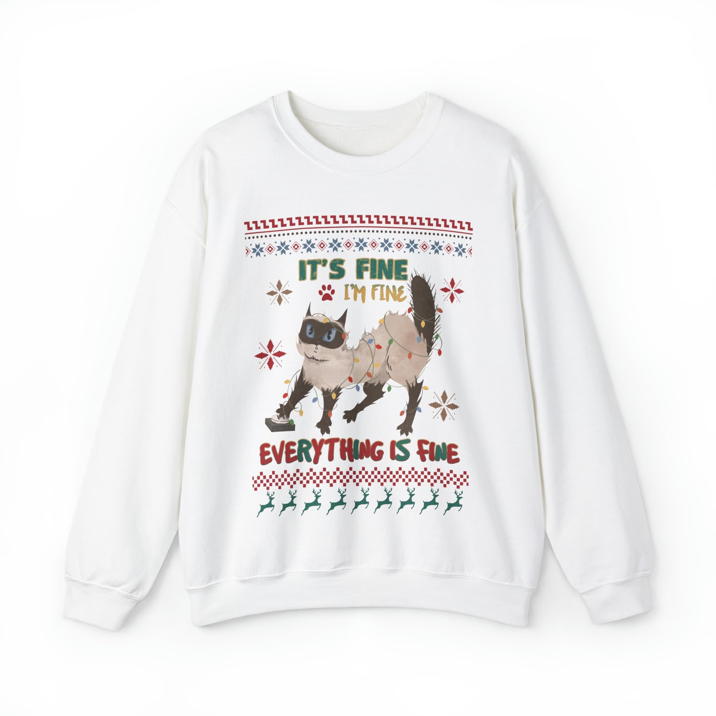 It's Fine I'm Fine Everything is Fine Cat in Lights Christmas Ugly Sweater Sweatshirt