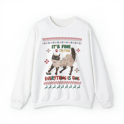 It's Fine I'm Fine Everything is Fine Cat in Lights Christmas Ugly Sweater Sweatshirt