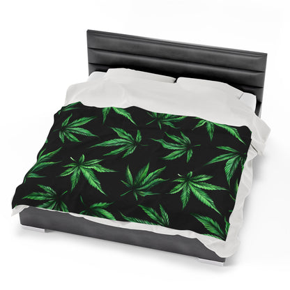 Marijuana Leaf on Black Blanket