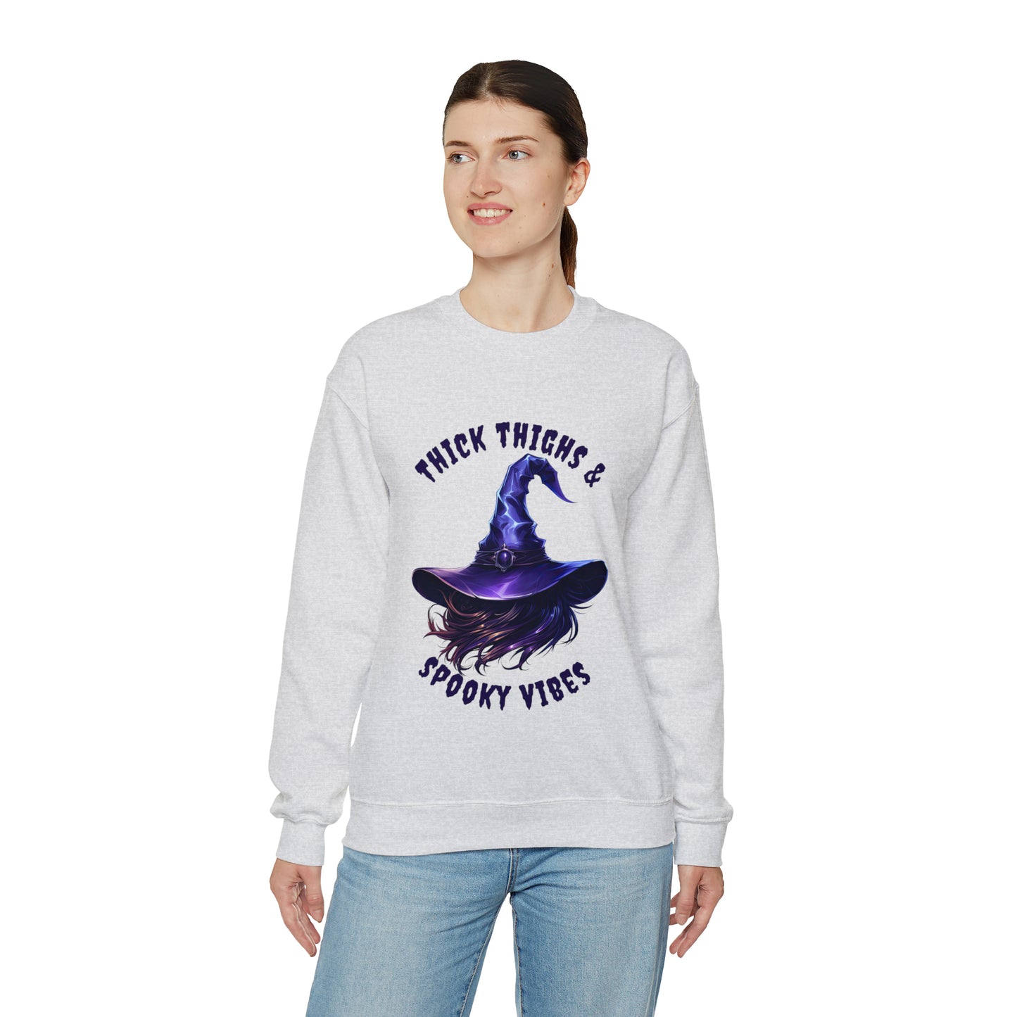 Thick Thighs And Spooky Vibes Witch Hat Halloween Sweatshirt