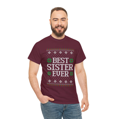 Best Sister Ever Christmas Ugly Sweater Short Sleeve Tee