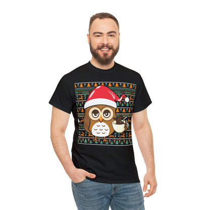 Owl in Santa Hat Ugly Christmas Sweater Short Sleeve Tee