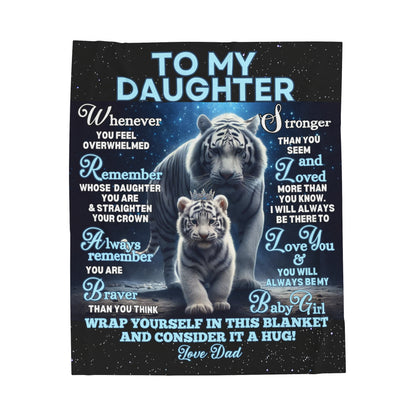 White Tiger and Cub Velveteen Plush Blanket for Daughter with Crown and Heartwarming Message from Dad