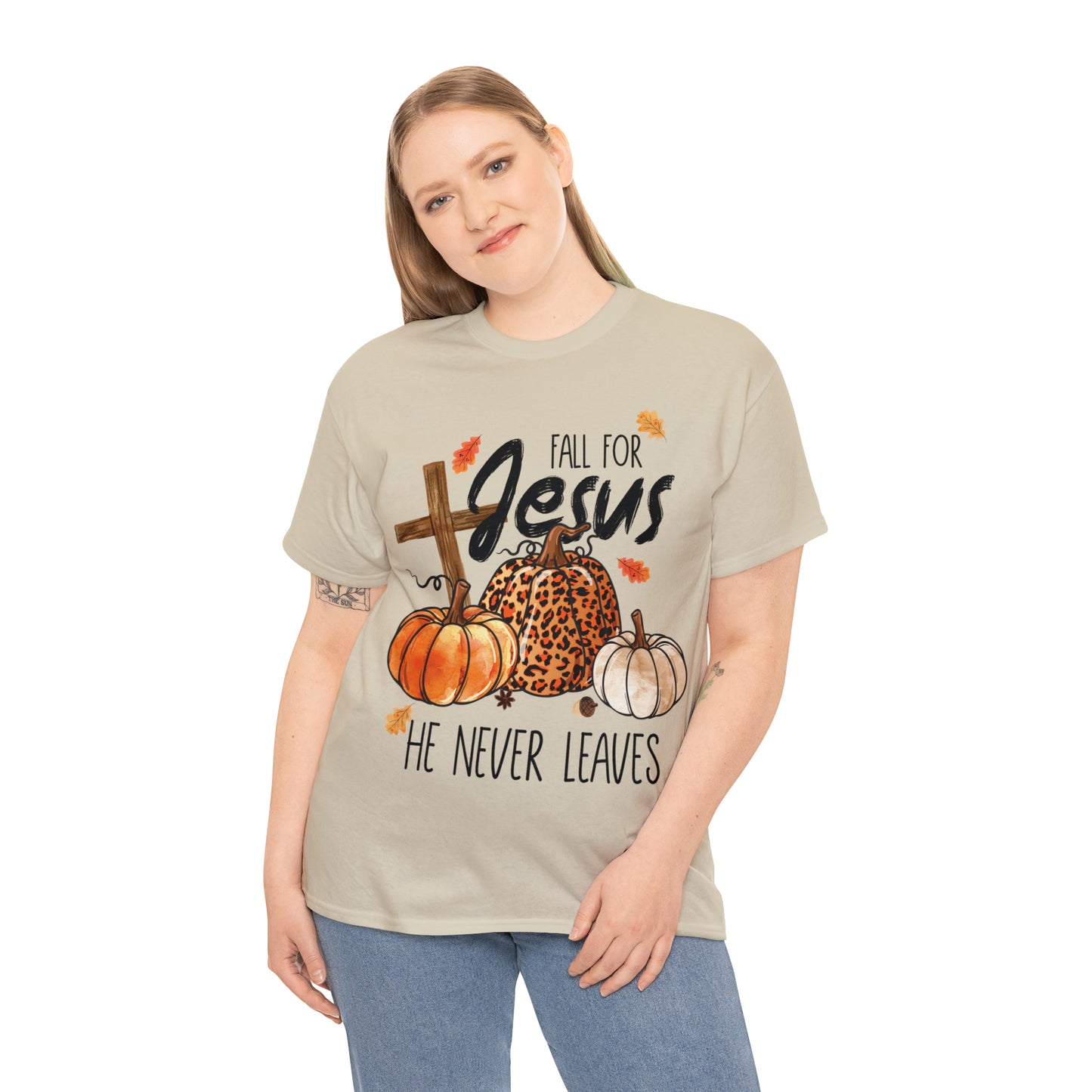 Fall For Jesus He Never Leaves Christian Halloween Short Sleeve Tee