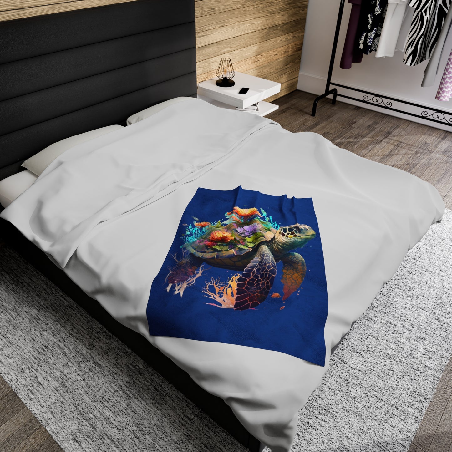 Sea Turtle with Flowers Blanket