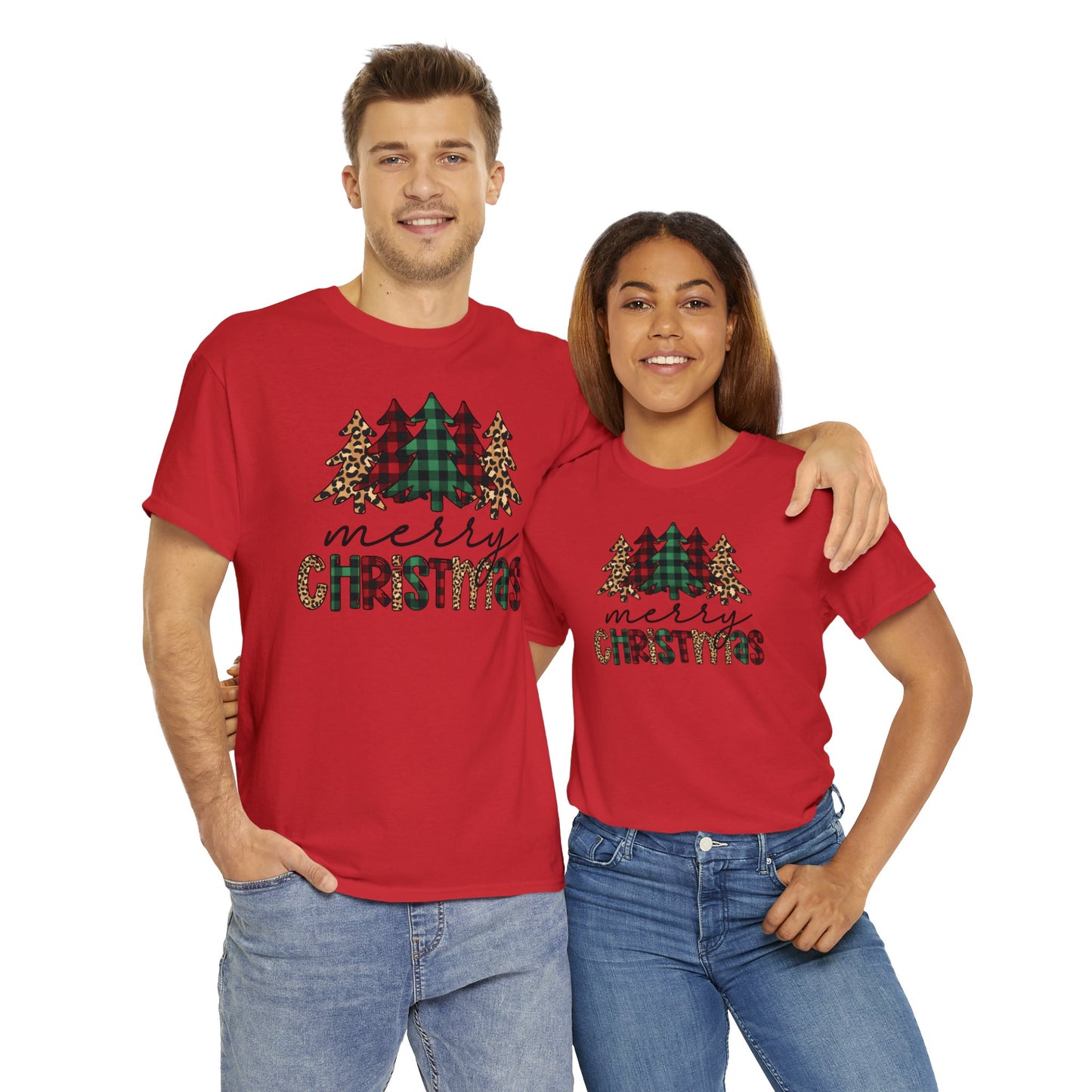 Merry Christmas Plaid Trees Short Sleeve Tee