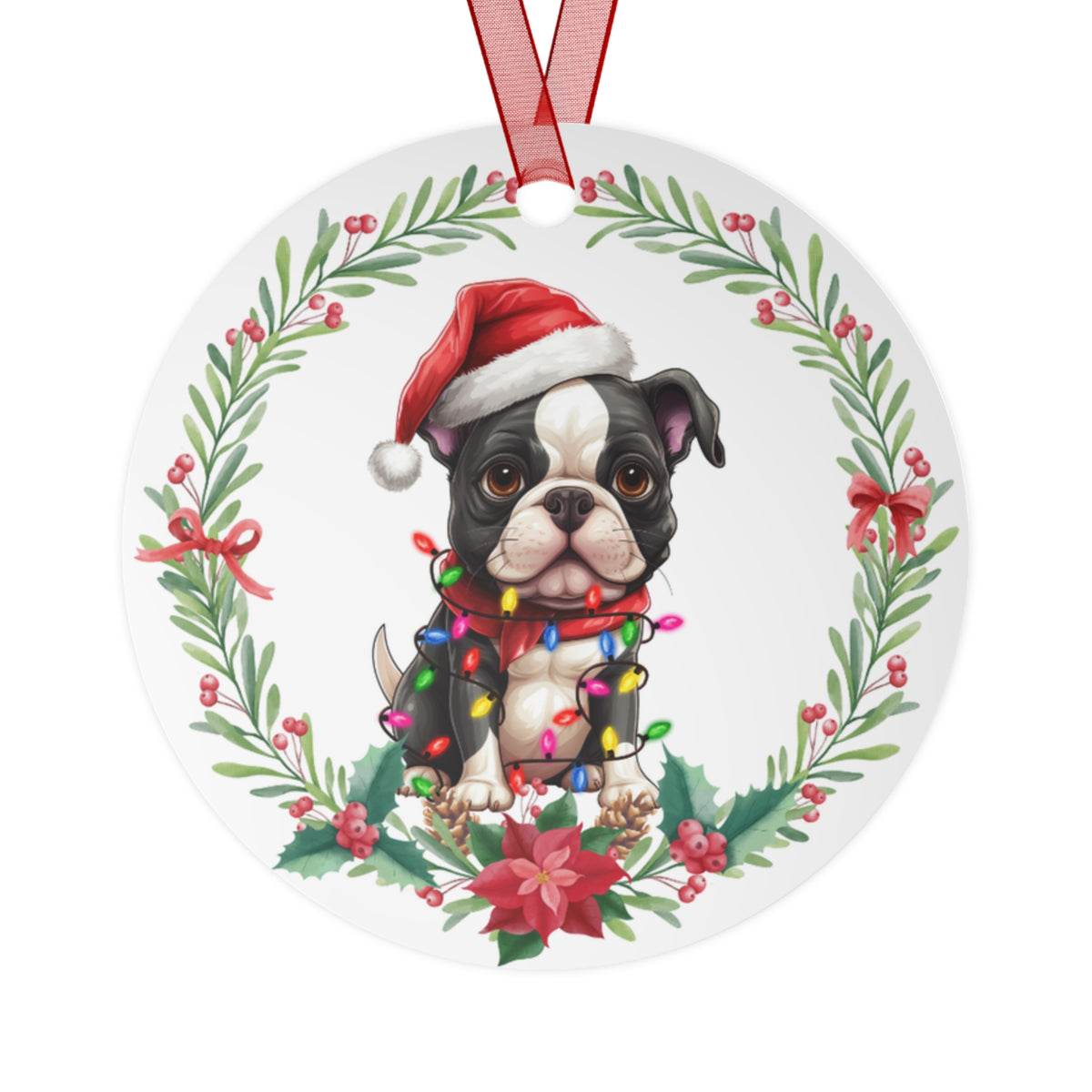 Boston Terrier Dog in Lights Ornament