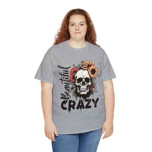 Beautiful Crazy Skull With Flowers Halloween Short Sleeve Tee