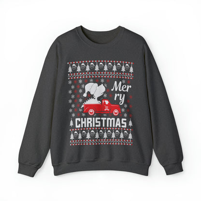 Dinosaur in Red Truck Merry Christmas Ugly Sweater Sweatshirt