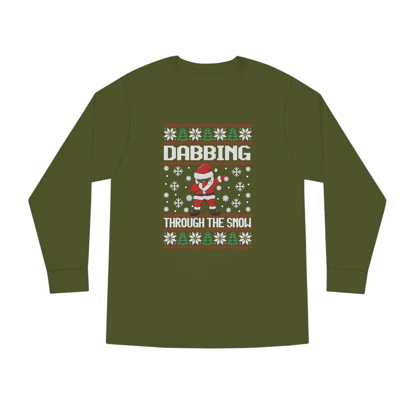 Santa Dabbing Through the Snow Christmas Ugly Sweater Long Sleeve Tee