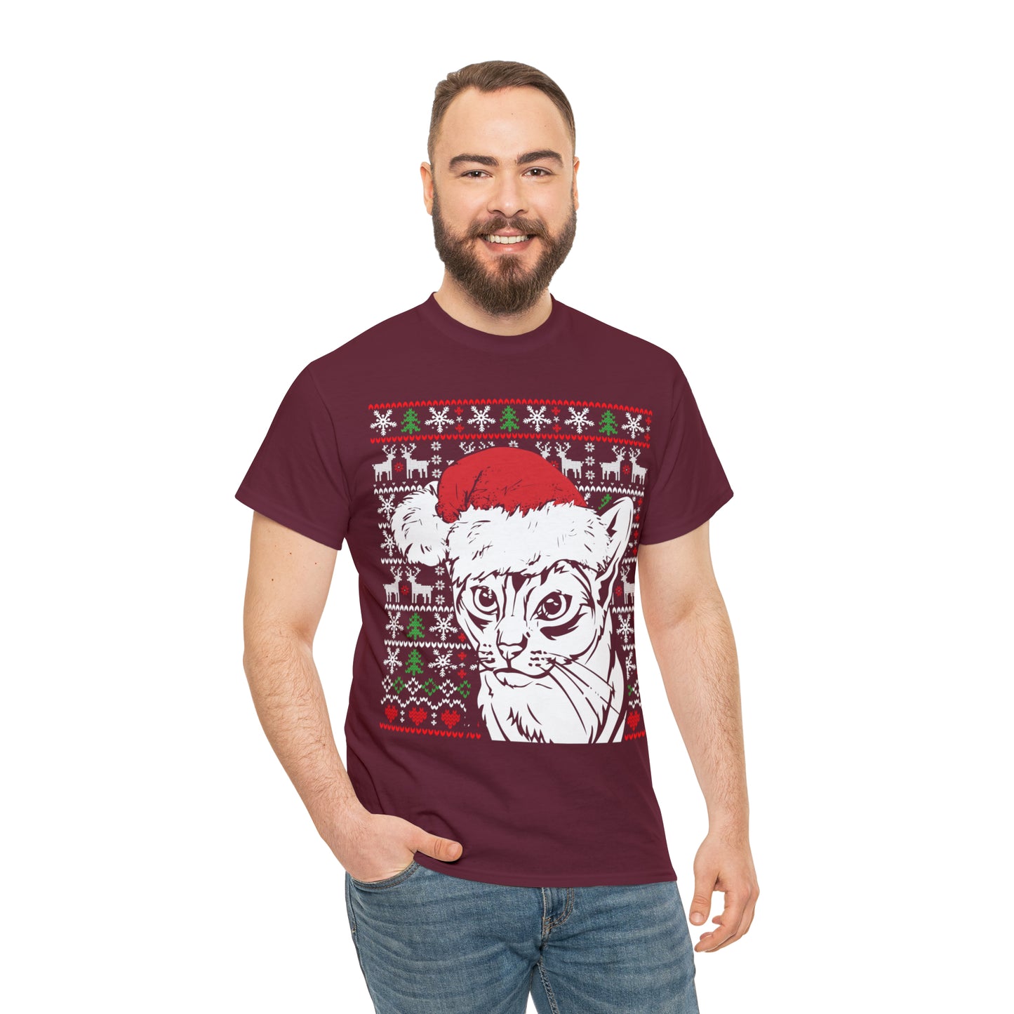 Cat in Santa Hat Christmas Ugly Sweater Short Sleeve Tee