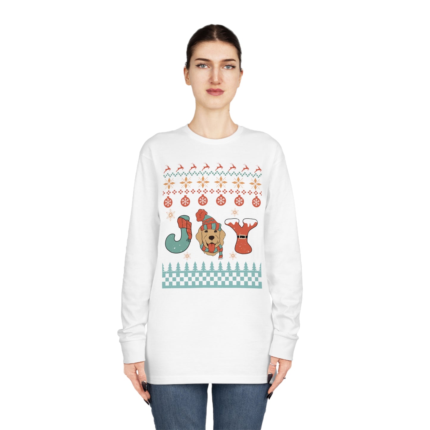 Joy Golden Retriever Dog Christmas Ugly Sweater Long Sleeve Tee