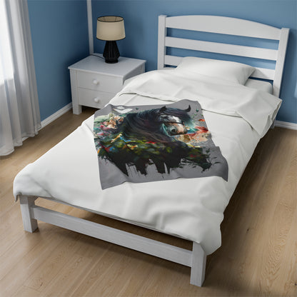 Watercolor Black Horse Blanket