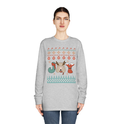Joy Miniature Poodle Dog Christmas Ugly Sweater Long Sleeve Tee